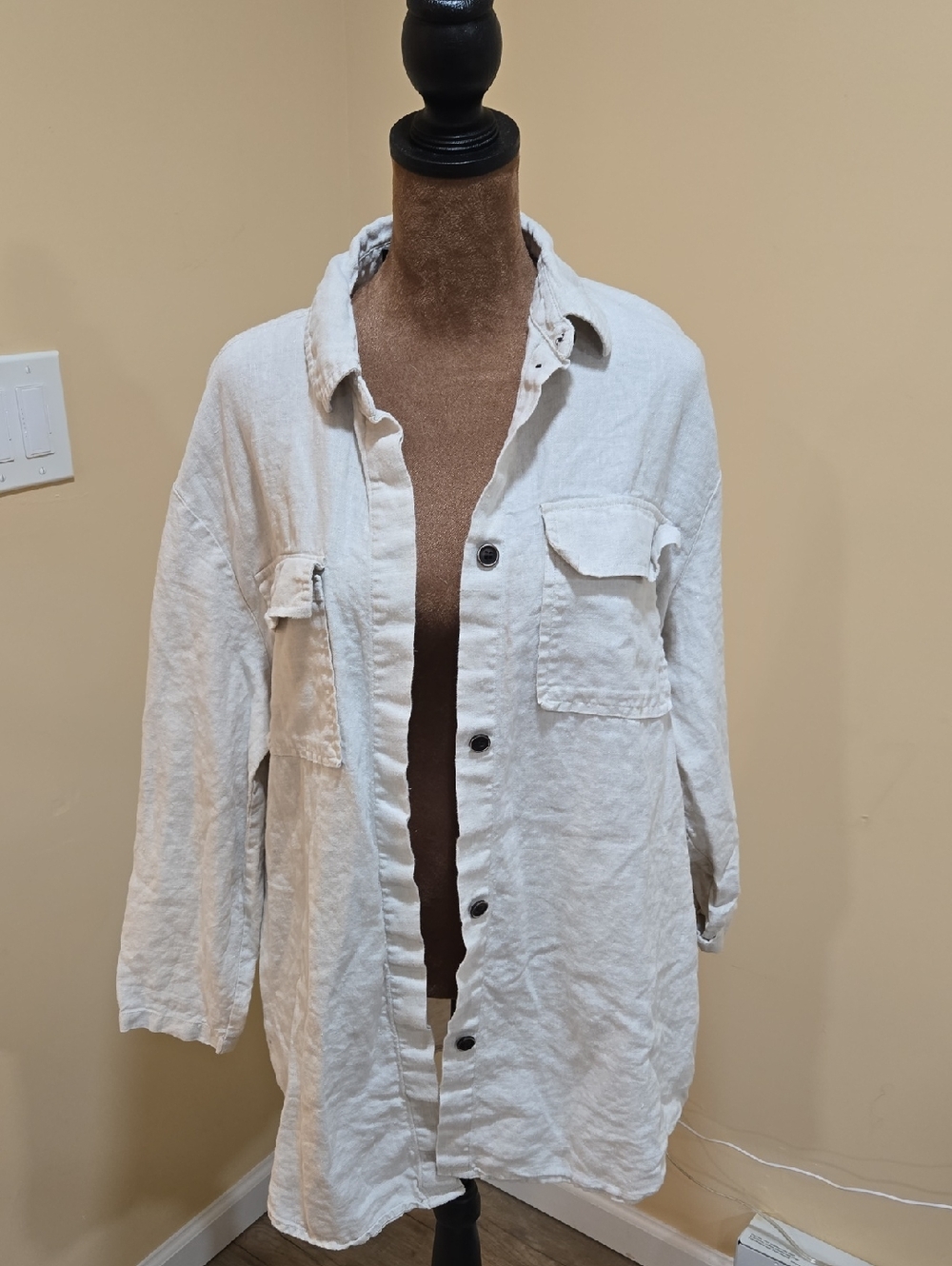 ZARA TAN Linen Button-Down Shirt!!